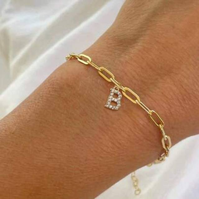 SHEIN Stainless Steel Waterproof & Non-Fading Fashion Minimalist Micro-Inlaid Zirconia 26 Uppercase Letters Bracelet, Suitable For Women Everyday Wear