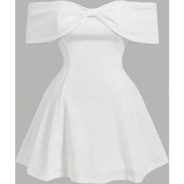 SHEIN Plus Size Off-Shoulder Bowknot White Ball Gown Mini Dress, Elegant For Party,Birthday Dresses For Women,Office Outfits For Women,Corset Dress For Wome