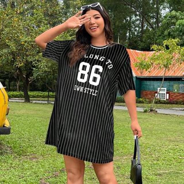 SHEIN Plus Size Loose Fitting Sports Logo Dress For Summer