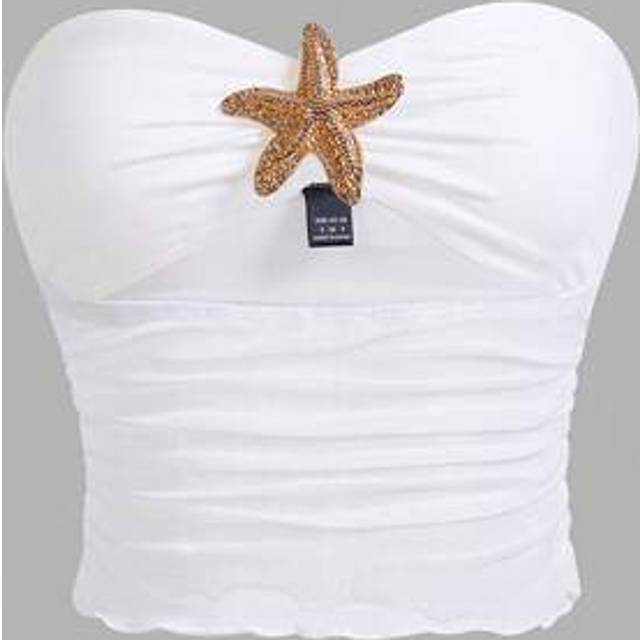 SHEIN Hollow-Out Metal Starfish Decor Sheer Panel Casual Crop Top, Holiday Tube Top