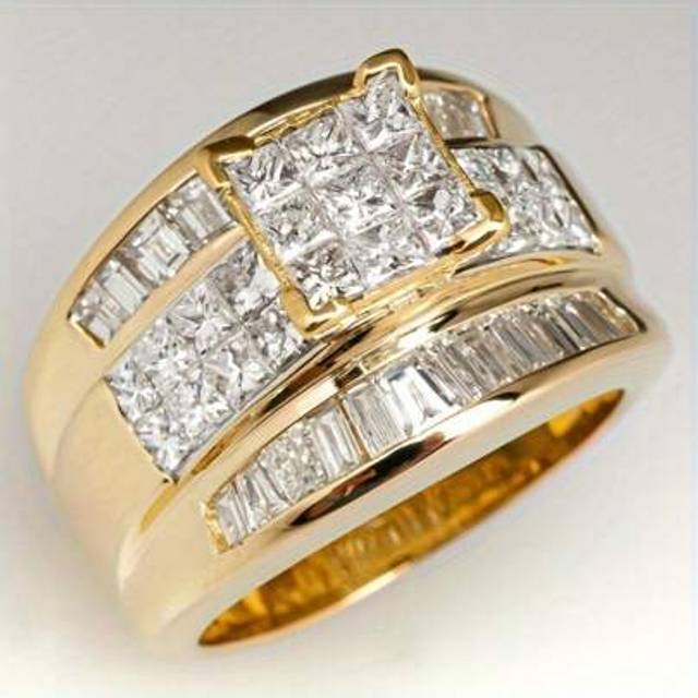SHEIN 1pc 14k Gold Plated Luxury Elegant Princess Cut Synthetic Cubic Zirconia Engagement Ring, Bridal Wedding Party Accessory Jewelry Gift For Friends, Fam