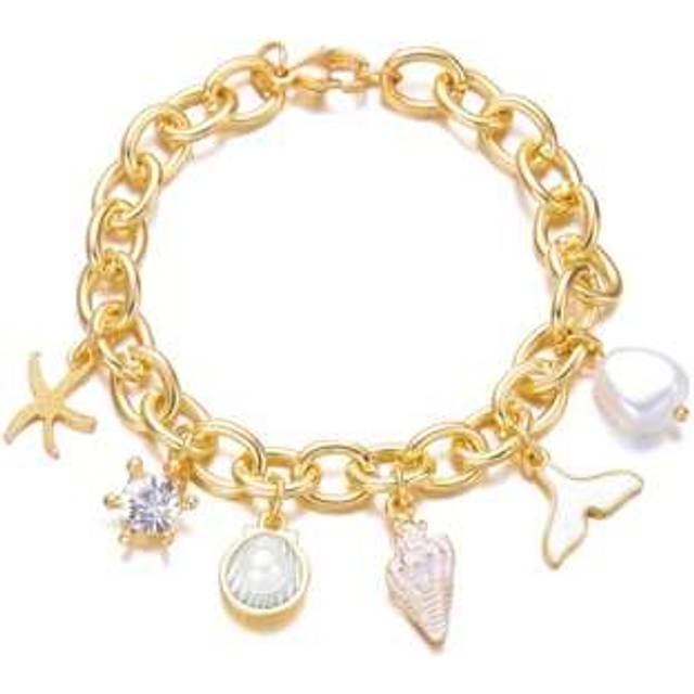 SHEIN 1pc Summer Fashion Vacation Blue Oil Drop Fish Tail Shell Starfish Bracelet, Elegant Sweet Personalized Beachy Accessories, Suitable For Ladies Daily,