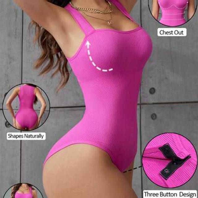 SHEIN 1pc Women Solid Seamless Waist Cincher Briefs Bodysuit Hot Pink Camisole Triangle Panty Shapewear Casual Tummy Control Body Shaper