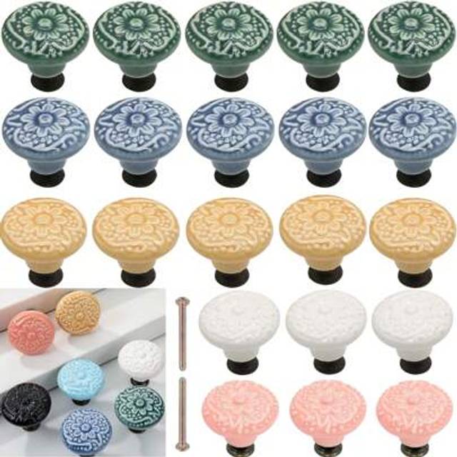 SHEIN 20pcs Drawer Knobs, Highly Attractive Cabinet Knob Pull Minimalist Handle , Stainless Steel Porcelain Ceramic Kitchen Cabinet Vintage Handle, Cabinet