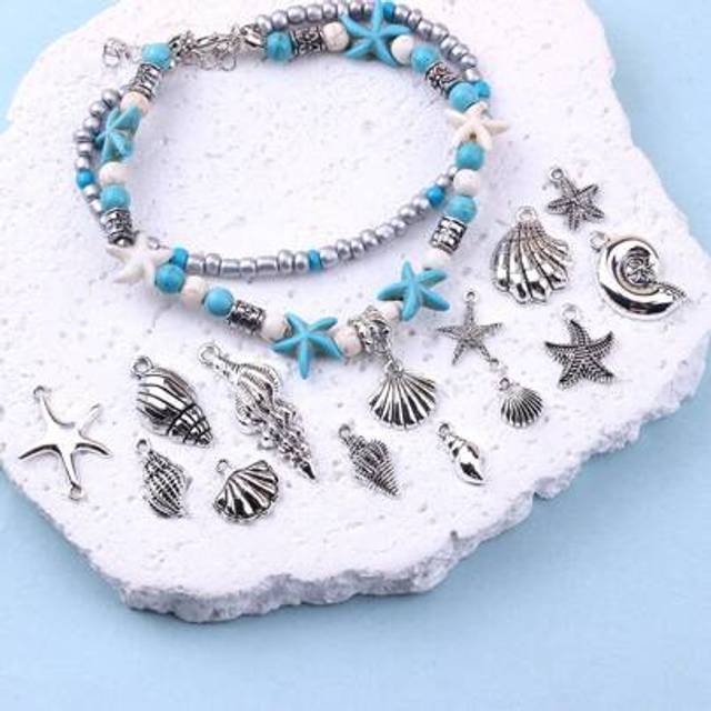 SHEIN 30g Mixed Styles Simulation Ocean Seashell & Starfish Decoration Alloy Pendant Charms For DIY Jewelry