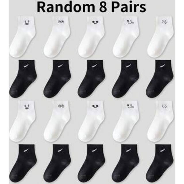 SHEIN 8 Pairs Random Colorful Kids Socks With Smiling Face And Striped Patterns, And Versatile, Suitable For Casual Daily Wear