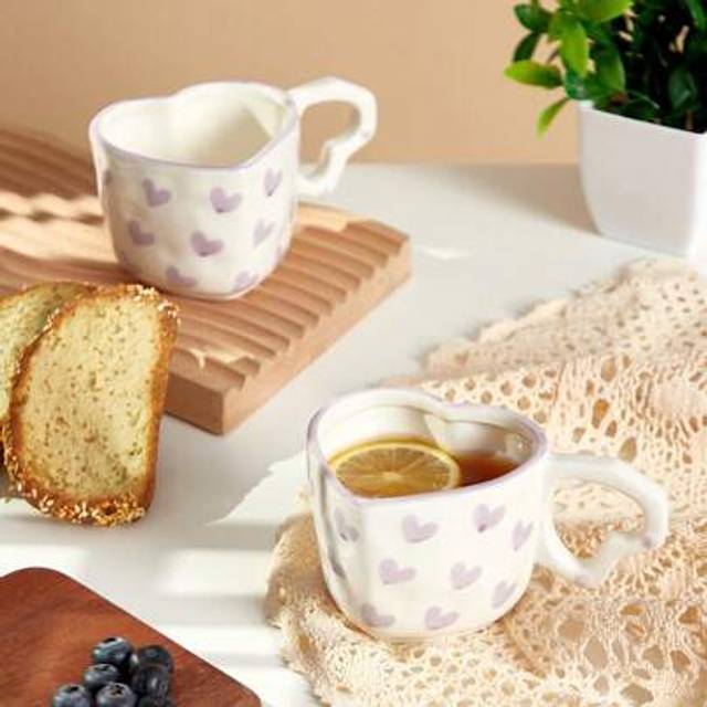SHEIN Ceramic Coffee Mug, Creative Love Pattern Cup For Office And Home, Dishwasher And Microwave Safe, 8.5 Oz/250 Ml For Latte Tea Milk (Purple Love)1 Pc
