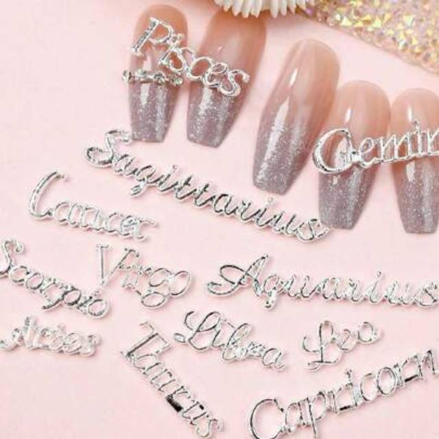 SHEIN 12 PCS Pink Zodiac Nail Charms 3D Zodiac Nail Charms For Acrylic Nail Alloy Zodiac Sign Virgo Leo Aries Taurus Gemini Capricorn DIY Nail Art Decoratio