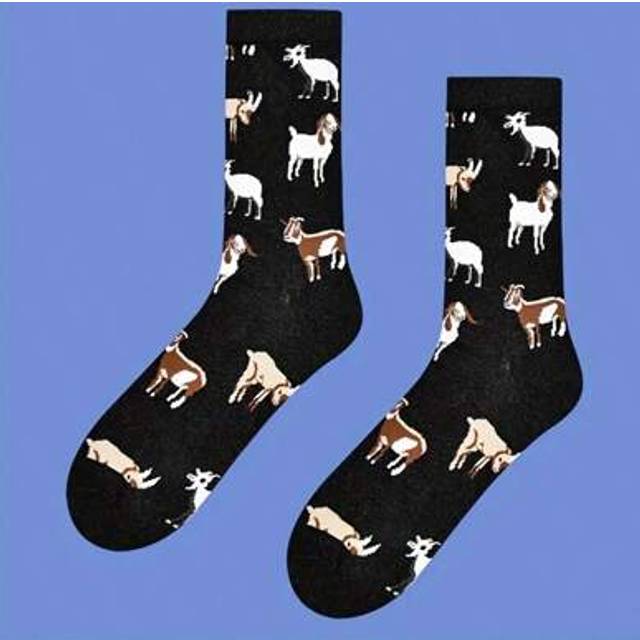 SHEIN 1 Pair Of Cartoon Goat Patterned Men&#39;s Mid Length Socks. Made Of Soft And Breathable Fabric, Suitable For Casual Wear In Summer. Cute Socks, Fun Acces