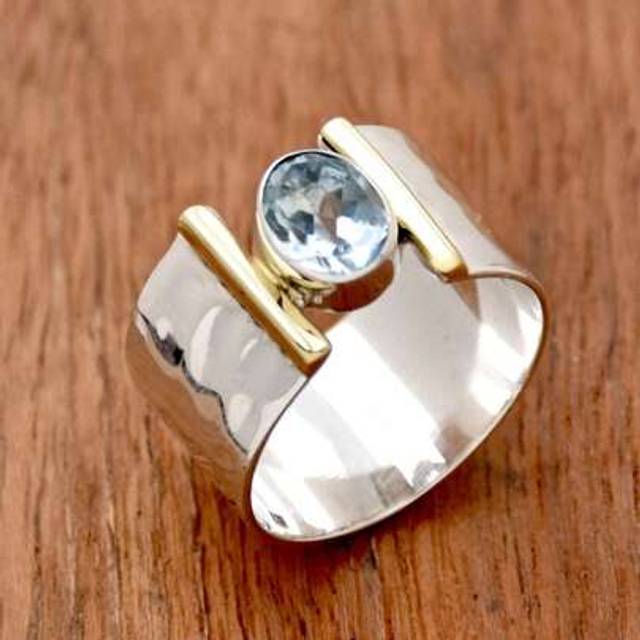 SHEIN Retro Blue Cubic Zirconia Ring For Women Girl Boho Silvery Ring Birthstone Ring Gift For Her