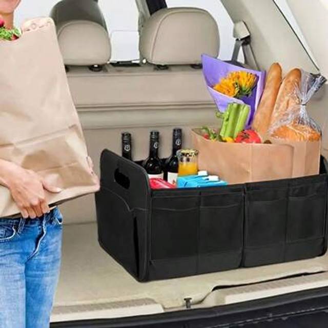 SHEIN 1pc Car Trunk Storage Rack Folding Carrying Box For Camping, Large Capacity Car Storage Box Trunk Reinforcement Handle, Foldable Multi-Component Stora