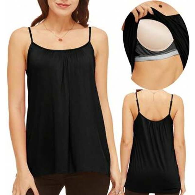 SHEIN Camisoles For Women With Built In Bra Adjustable Strap Tank Tops Cami Sleeveless Summer Tops For Workout Sleeping Traveling Summer Tops Basic Tops