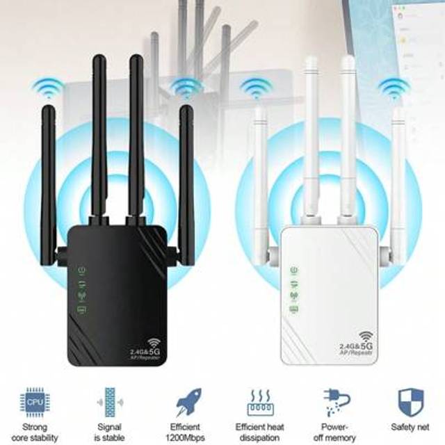 SHEIN 2025 WiFi Extender Signal Booster Dual Band WiFi Repeater 5GHz / 2.4GHz WiFi Amplifier For Home Work Gaming Live Stream, 2 Ethernet Ports WiFi Access