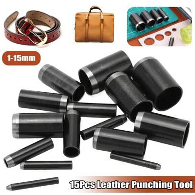 SHEIN 15pcs Hollow Punch Leather Tool Kit, Round Shape Hole Puncher 1-15mm, Applicable For Watch Strap, Wallet, Belt, Leathercraft Tools