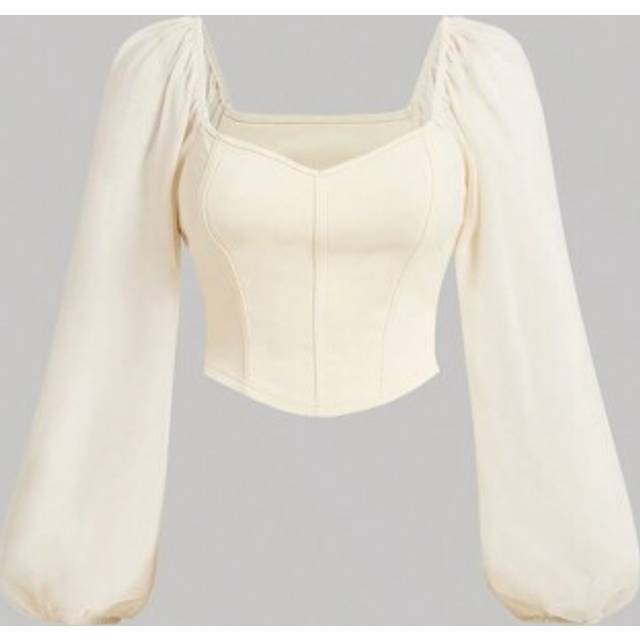 SHEIN Plus Size Sweetheart Neckline Corset Lantern Sleeve Blouse