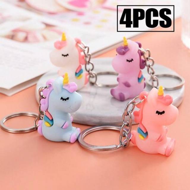 SHEIN 1/4 Pieces Of Girls Silicone Cartoon Unicorn Keychain, Cute Car Luggage Bag Decoration Pendant, Suitable For Small Gift Pendants For Classmates And Fr