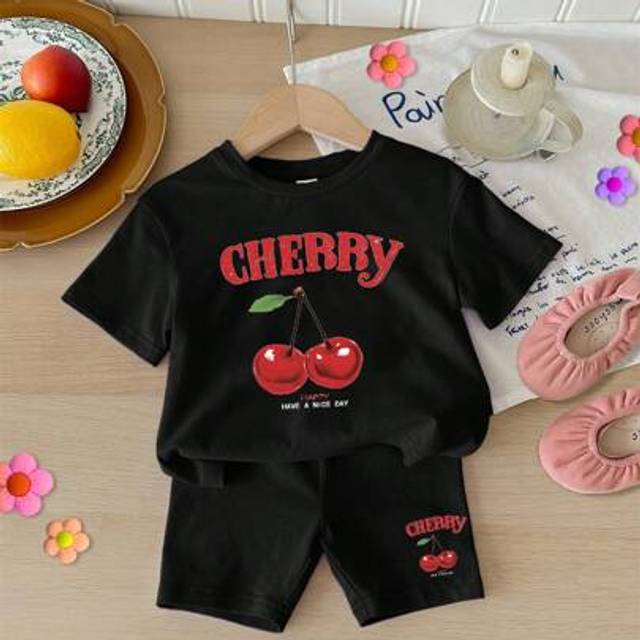 SHEIN 2pcs/Set Young Girl Casual Short Sleeve Top And Shorts Set, For Summer