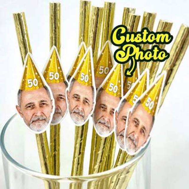SHEIN 12 Pcs Custom Face Straws - 50th Birthday Decorations For Women And Men - Funny Birthday Straws - Photo Straws - 55th Birthday Tableware Decor,Multi-F