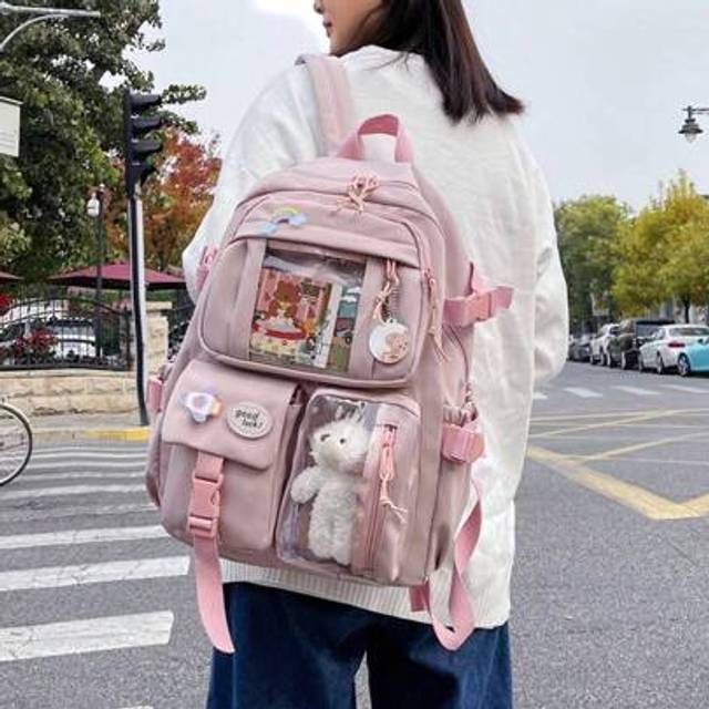 SHEIN 2024 Cute Women Backpacks Waterproof Multi-Pocket Nylon School Backpack For Student Female Girls Kawaii Laptop Book Pack Mochilas,School Bag,Portable,