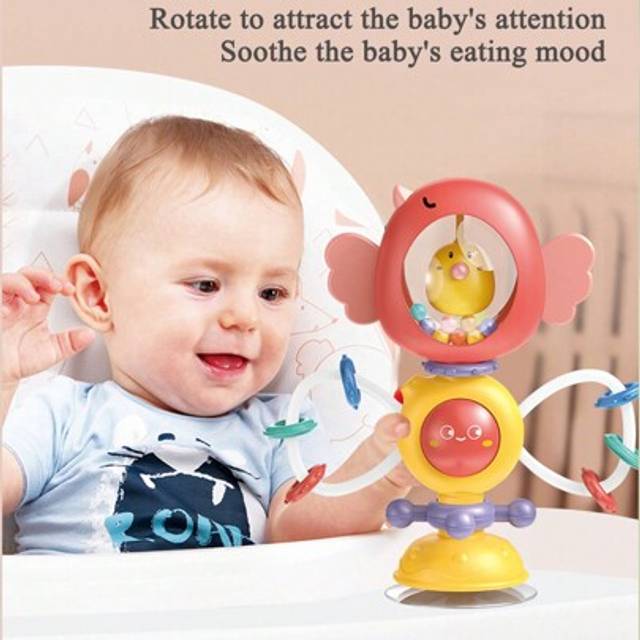 SHEIN Baby High Chair Suction Cup Rattle Toys - Interactive Grip Exercise-Baby Teether Spinner Rattles, Dining Table, Stroller, Car Seat Infant Early Learni
