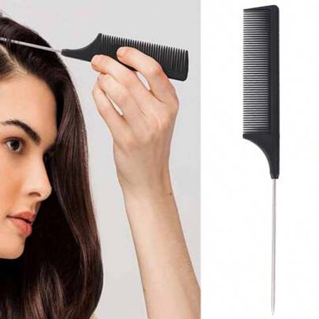 SHEIN 1pc Rat Tail Combs For Women, Carbon Fiber Rat Tail Styling Comb, Fine Tooth Comb Parting Tip Carbon Fiber Root Teasing Anti Static Heat Resistant Add