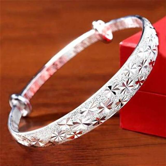 SHEIN 1pc Charm 925 Silver Plated Exquisite Shiny Bangle Fashion Men And Women Jewelry Gift Jewelry Wedding Party Accessories
