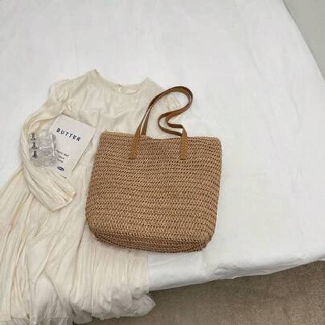 SHEIN Summer Straw Beach Bag, Large Capacity Tote Handbag, Grocery Basket, Vacation Style, Simple Versatile Design, Multi Pockets, Suitable With Dress For S