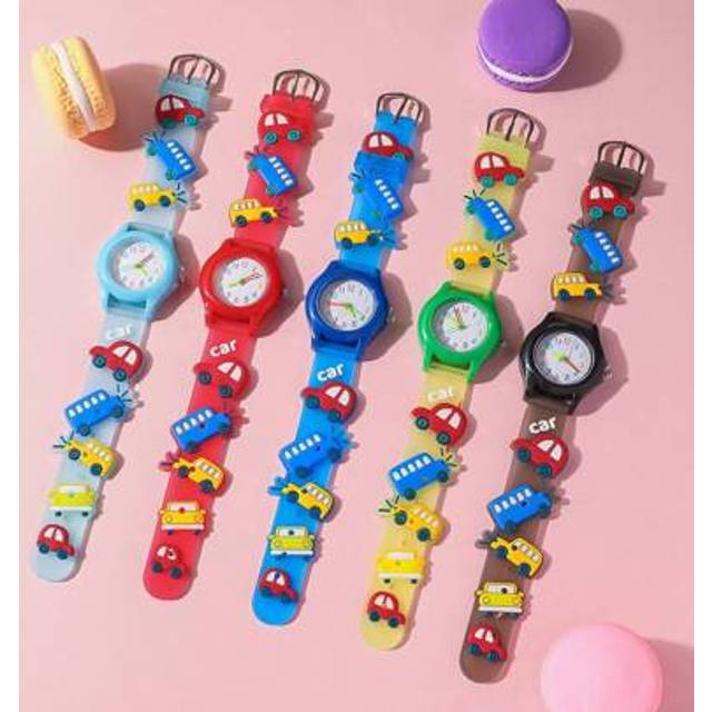 SHEIN 1pc Macaron Color Round Arabic Numeral Scale Dial 3D Cartoon Print Sport Series Silicone Quartz Watch, Suitable As Birthday, Graduation Gift