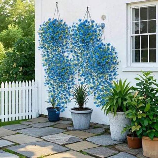 SHEIN 2Pcs Artificial Fake Hanging Basket Plants Silk Flowers Vine Home Outdoor Decor