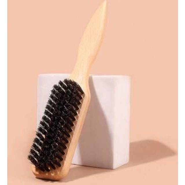 SHEIN 1Pc, Men&#39;s Oil Hair Beard Brush Solid Wood Long Handle Beard Brush Cleaning Brush, Bamboo & Wood Men&#39;s Beard Grooming Styling Comb, Boar Bristle Slick