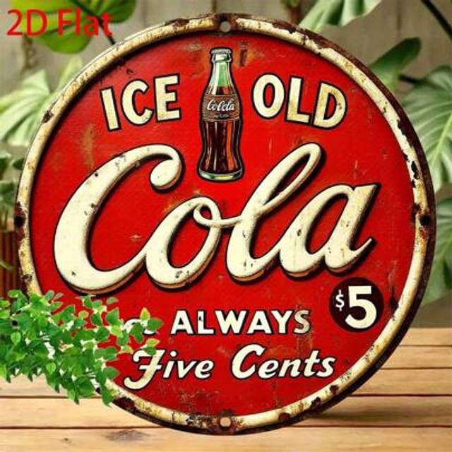 SHEIN Vintage Cola Metal Sign - 20.32x20.32 Cm Round Aluminum Wall Art, Retro Ice-Cola Design, Rustic Decor For Home, Kitchen, Bar, Cafe, Garage, And Holida