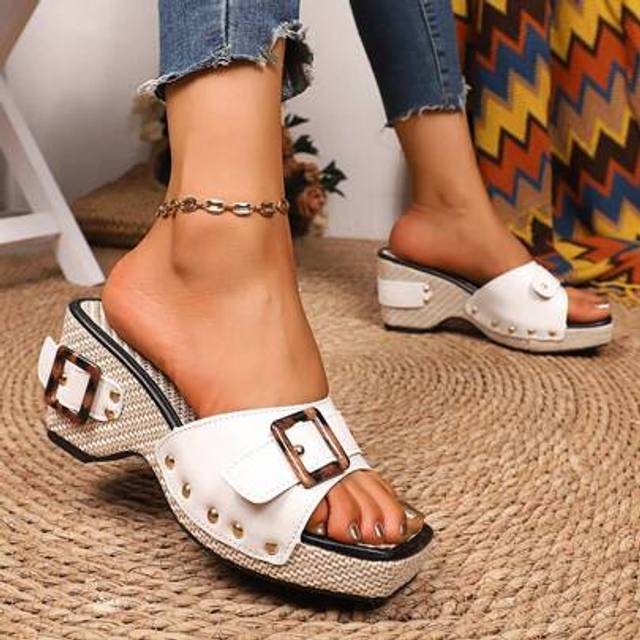 SHEIN Plus Size Summer Thick Bottom High Heel Open Toe Rope Woven Platform Sandals For Women, Size 36-43
