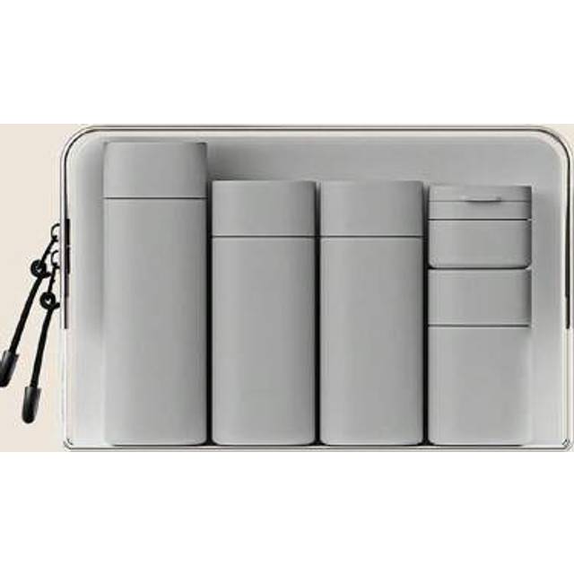 SHEIN 5pcs Travel Toiletry Bottles Set, Portable Lotion/Shower Gel/Shampoo Dispenser With PU Bag (100ml, 80ml, 80ml, 50ml, 15ml)
