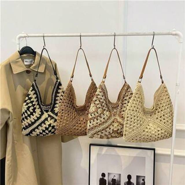 SHEIN New Stylish Sweet Woven Straw Bag, Fashion Ins Woven Paper Rope Shoulder Bag, Bohemian Style Beach Bag, Travel Bag