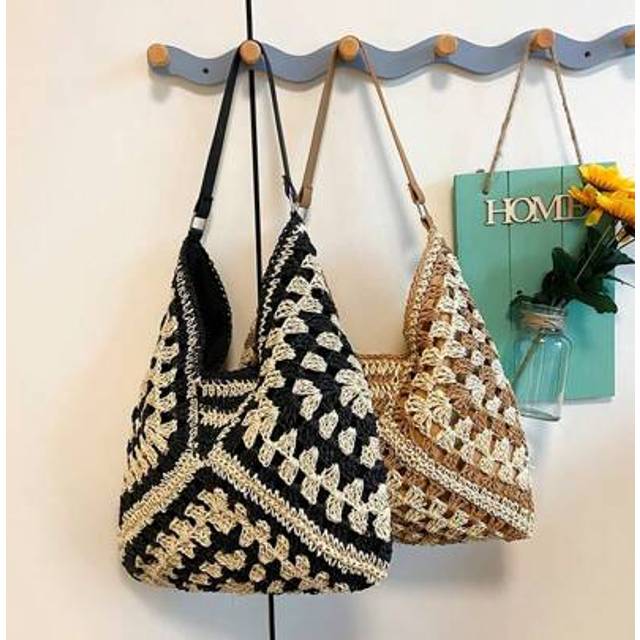 SHEIN Women&#39;s Straw Bohemian Shoulder Bag, Vintage Designer Beach Tote Bag, Suitable For Vacation, Work, Daily Use, Summer Style, Perfect For Casual Outings