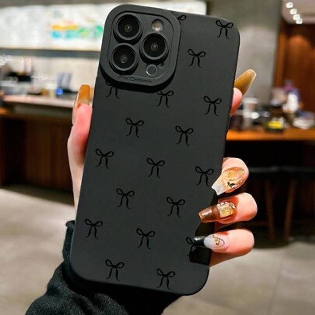 SHEIN Black Bow Knot Style Shockproof Phone Case Suitable For IPhone 16 Pro Max, 14, 13, 12, 11 Pro Max, XS Max, X, XR, 8, 7 Plus, Mini, Ideal As Birthday G