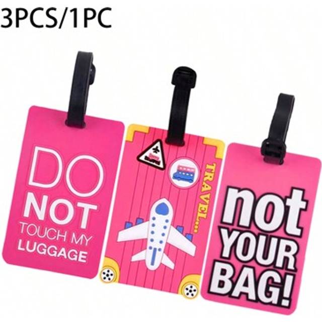 SHEIN 3Pcs/1Pc Fashion Pink Series Letter Airplane Luggage Tag, Travel Accessories Luggage ID Address Tag Suitcase Boarding Pass Luggage Tag Bag For School
