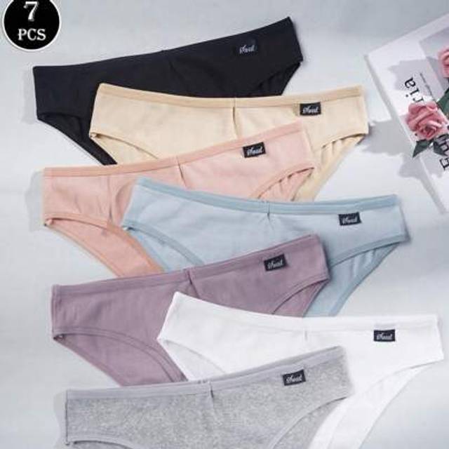 SHEIN 7PCS Women&#39;s Cotton Triangle Panties V Waist Seamless Briefs Ribbed Plain Lingerie Comfortable And Breathable Underwear
