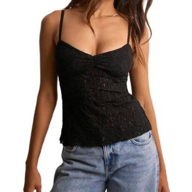 SHEIN Women&#39;s Lace Cami Tops Sleeveless Spaghetti Strap Ruched Front Camisole Slim Fit Tank Tops