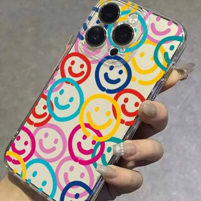SHEIN 1pc Multicolor Smiling Face Pattern Transparent Phone Case Compatible With Iphone 16E, 16, 13, 15, 15 Pro, 14 Pro, 14 Plus, 7/8 Plus, 11, 12 Pro Max,
