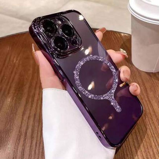 SHEIN 1pc Transparent Electroplated Anti-Fall Silicone Case With Glitter Magnetic Circle, Protective Phone Case Made Of TPU Material, Suitable For IPhone 15