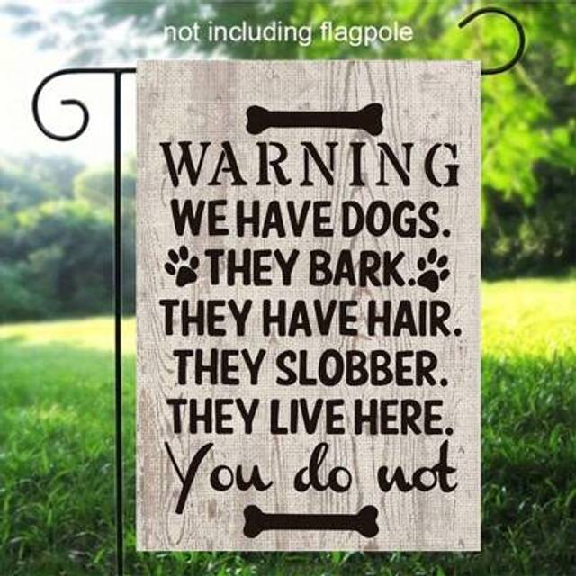 SHEIN Funny Dog Warning Signs Garden Yard Flag - Double Sided, 12x18in, No Flagpole, Resistant To Weathering - Home Decor, Yard Decor, Garden Decor, Holiday