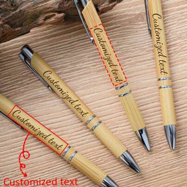 SHEIN Customized Text/Logo Ballpoint Bamboo Pen, Suitable For Wedding Gift, Name Customization, Business Gift, Advertising Promotion, Natural Bamboo Handwri