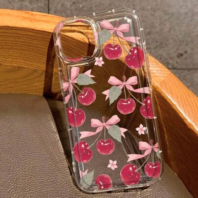 SHEIN 1pc Cute Cartoon Cherry Bow Pattern Phone Case Compatible With IPhone 16/11/12/13/14/15/15pro/15 Plus/15 Promax/7plus/8plus/X/Xs Max/Xr/11pro/12pro/13