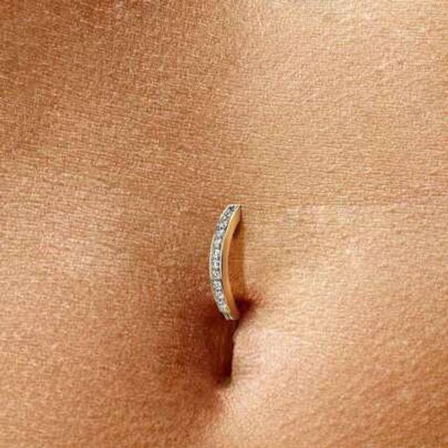 SHEIN 1pc 925 Sterling Silver 2025 New Style Fashion Polished Plated 14k Diamond Belly Button Ring Navel Reverse Belly Button Ring Belly Button Jewelry For