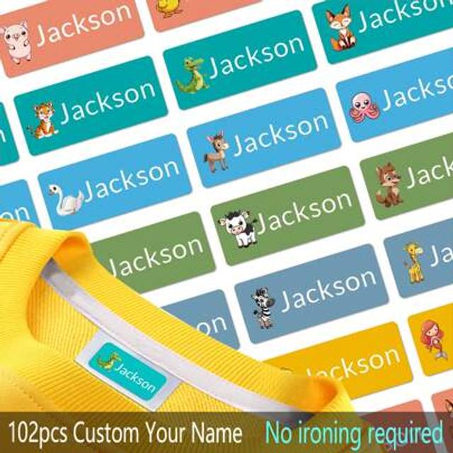 SHEIN 102-1020pcs Personalized Name Stickers For Clothing,Custom Animal Pattern Name Tags,Stickers For Kids,Customized Waterproof Daycare Labels,Customizabl