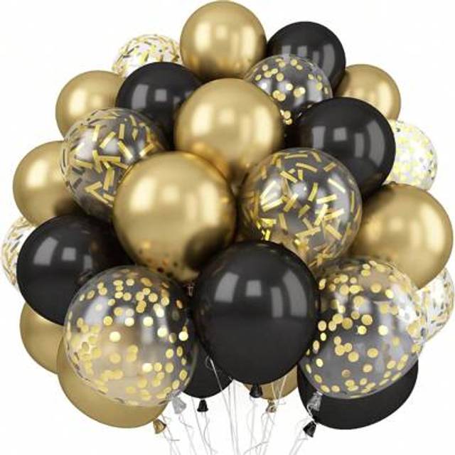 SHEIN 30Pcs 10/12 Inch Black And Gold Balloon Gold Confetti Balloon For Birthday Weddings Anniversary Party Decorations,
