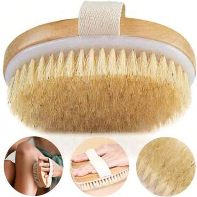 SHEIN 1pc Exfoliating Wooden Body Massage Shower Brush Natural Bristle Bath Brush Soft SPA Woman Man Skin Care Wet Dry Body Brush Home Bathroom Decor Summer