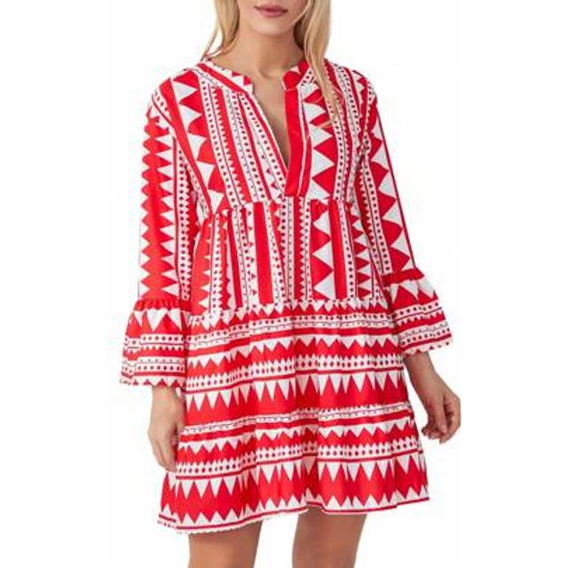 SHEIN Women Flowy Dress Casual Contrast Color Loose V Neck Long Sleeve Party Dress For Beach Cocktail Club Streetwear