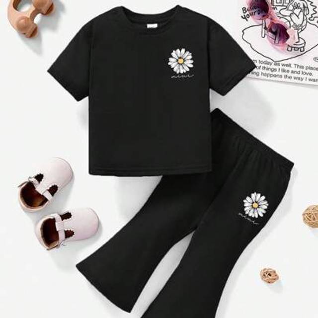 SHEIN Baby Girl Casual Minimalist Short Sleeve Set, Suitable For Spring & Summer